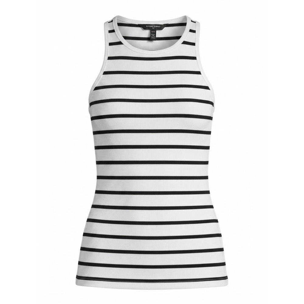 WHBM FORME Ribbed Tank Top Women XXS White Black Striped High Neck Excellent